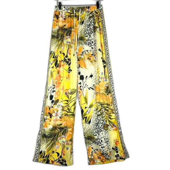 Alberto Makali Satin Wide Leg Pants Size Medium Tropical Vacation Pull On - Picture 1 of 8